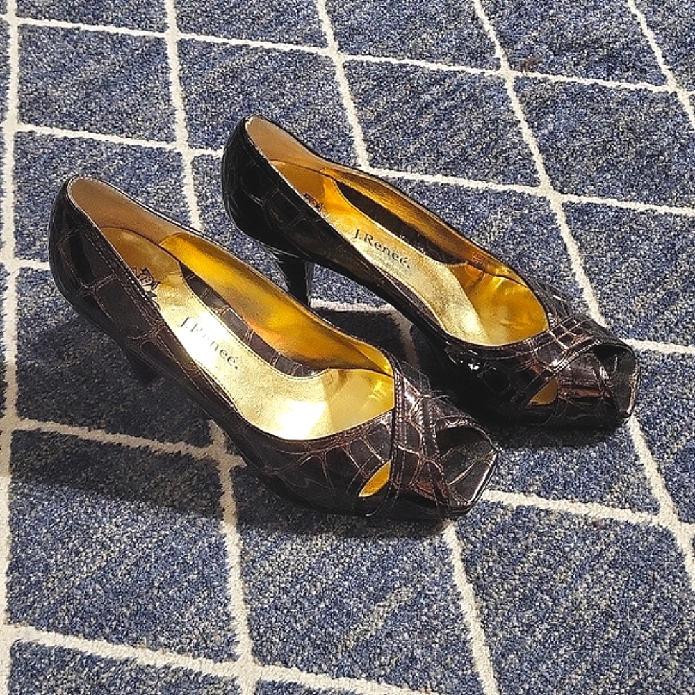 J. Renee shiny brown heels - style Arley